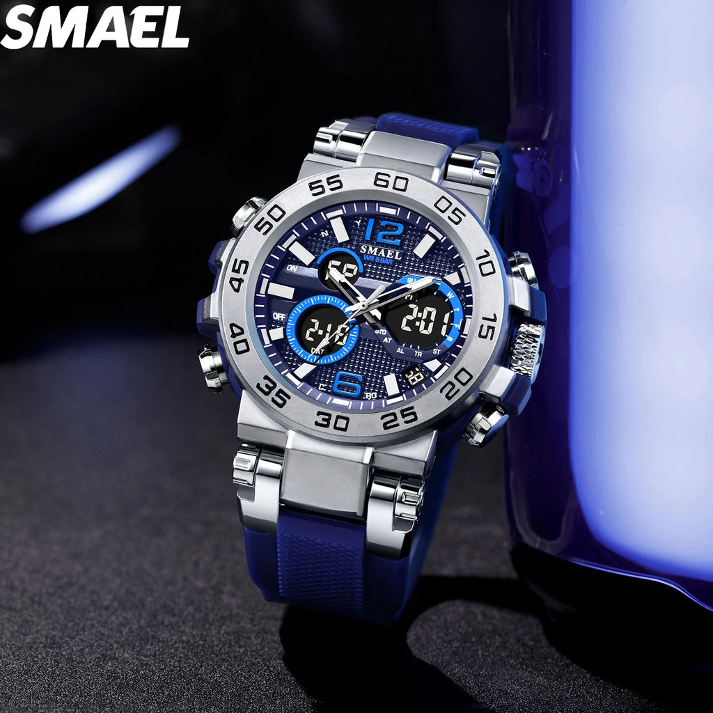 SMAEL 8106 Men's Analog Digital Dual Display Sport Watch - 50M Waterproof LED Backlight Alarm Chronograph Stopwatch