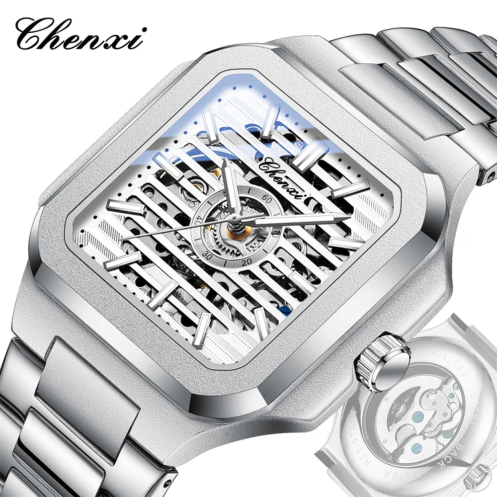 CHENXI Mechanical Men's Watch High-end Square Dial Men Watches Fully Automatic Hollow Wristwatches Male Gifts