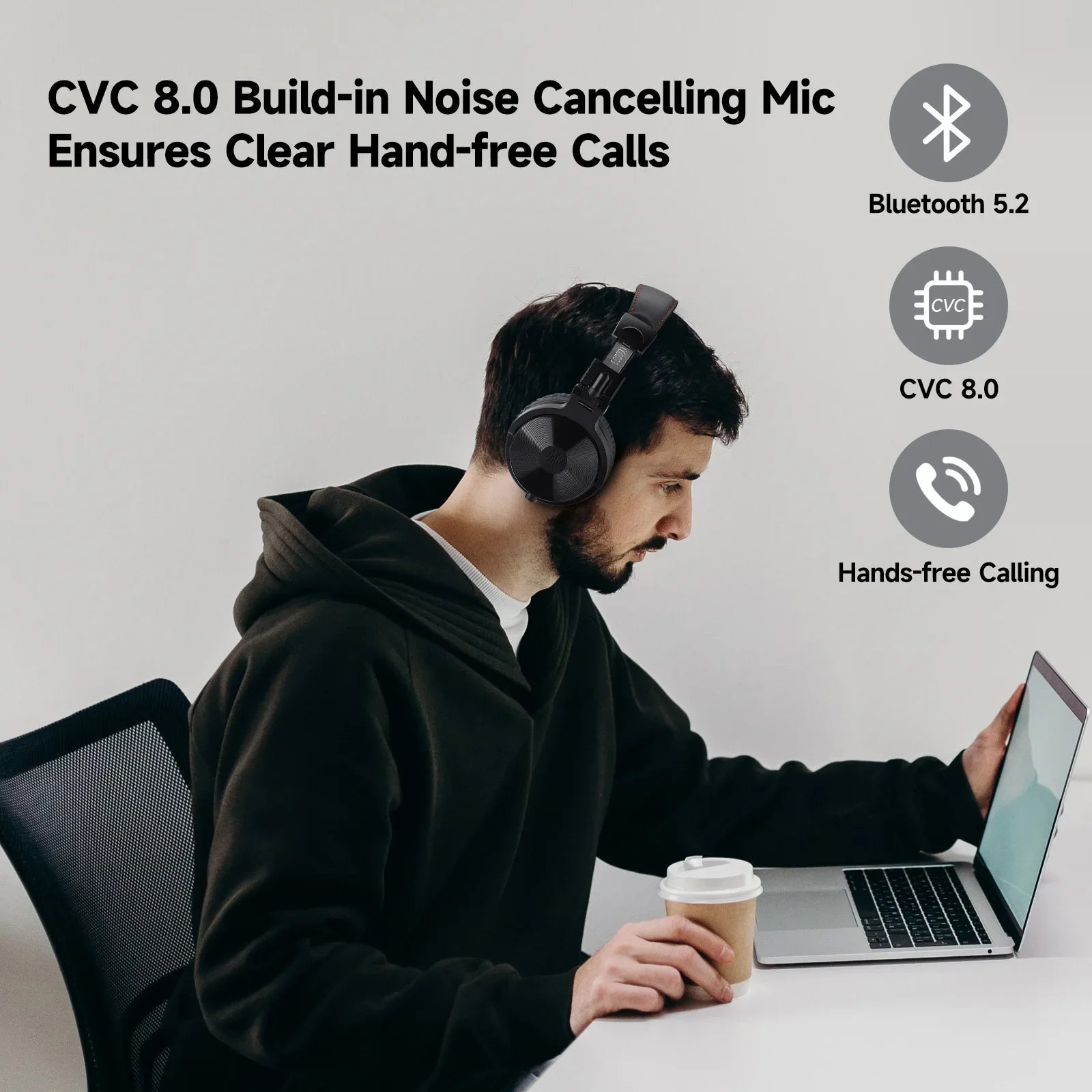 Oneodio Pro-C Bluetooth Wireless Headphones With Mic 110Hr Hi-Res Over Ear Bluetooth 5.2 Headset Earphone For Phone PC Sports