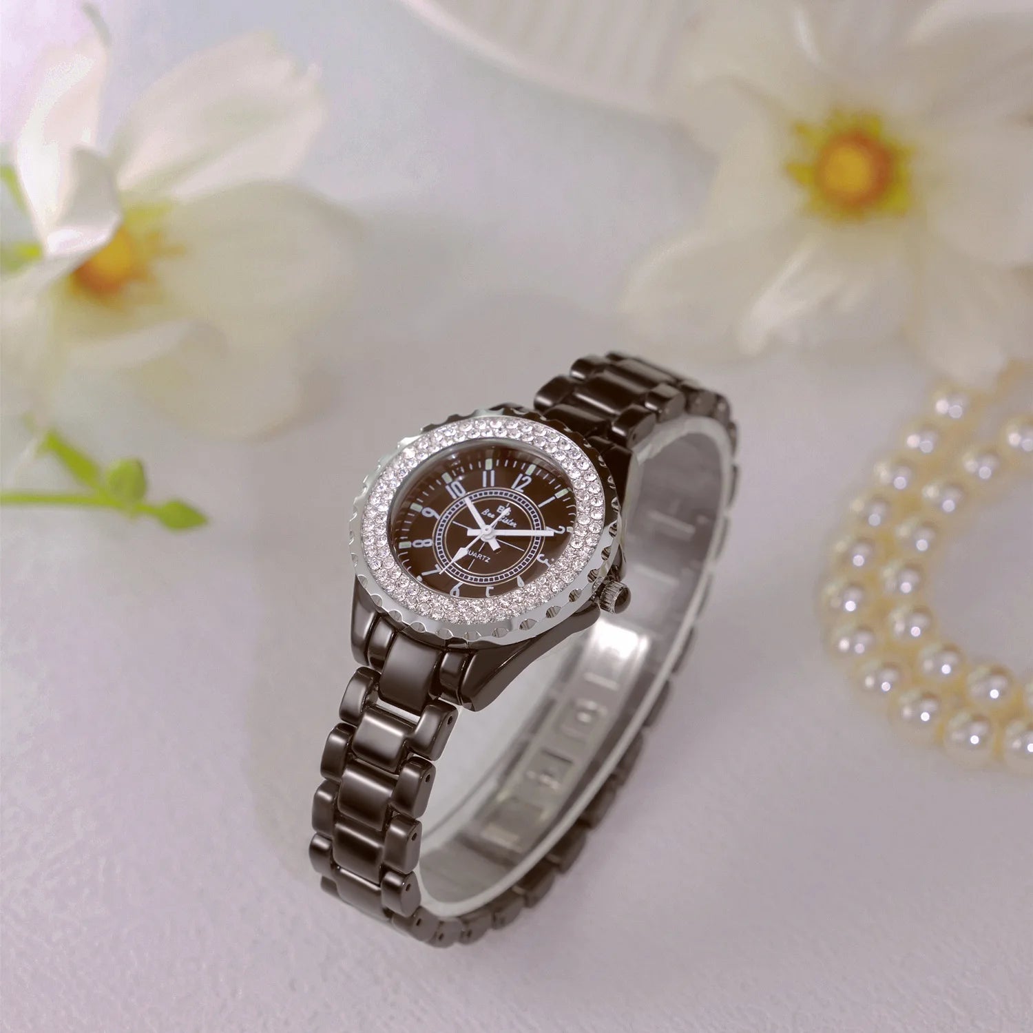 New Fashion Women Quartz Watch Ceramic Strap Clock Silver Diamond Wristwatch for Girl Student Relogio Feminino Dress Gifts
