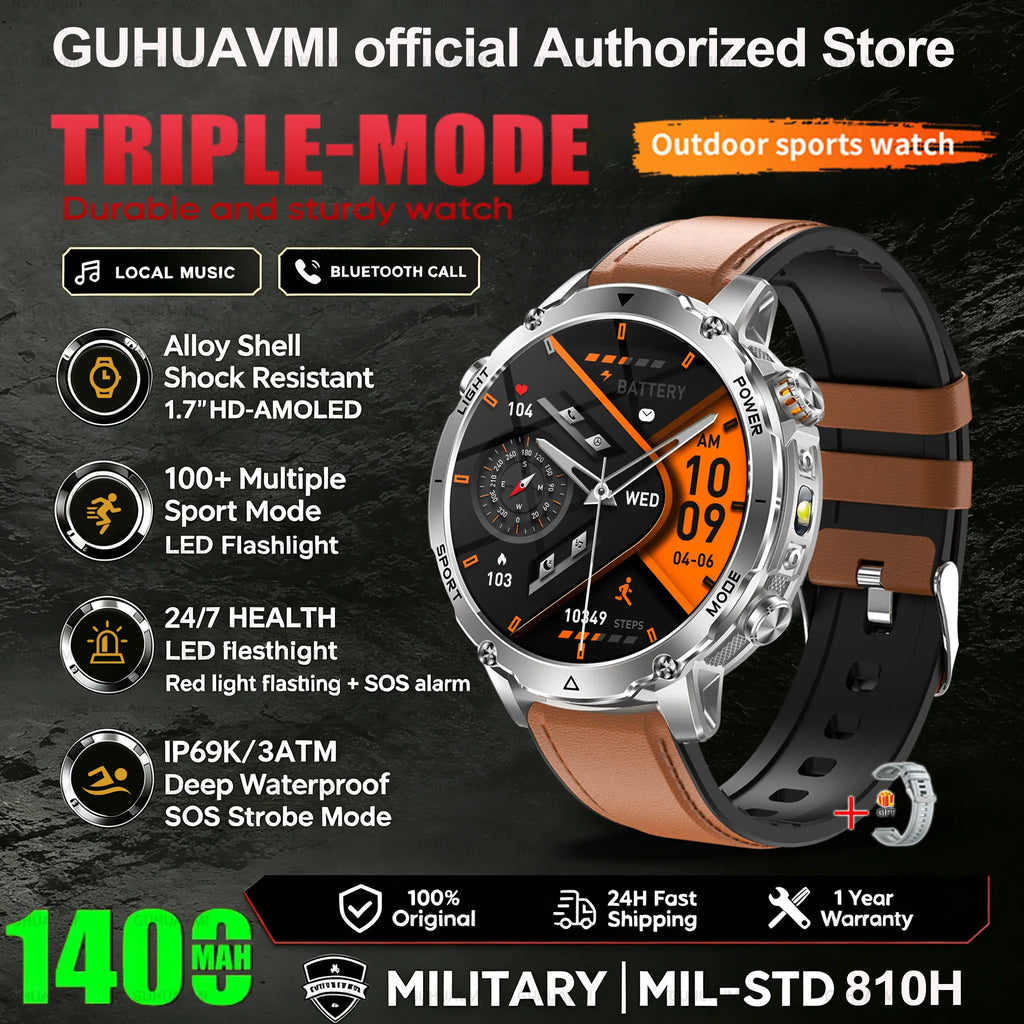 2026 New Smart Watch Bluetooth Call 1400mAh Large Battery Sport Heart Rate 1.7" Military Outdoor Men Smartwatch For Android IOS