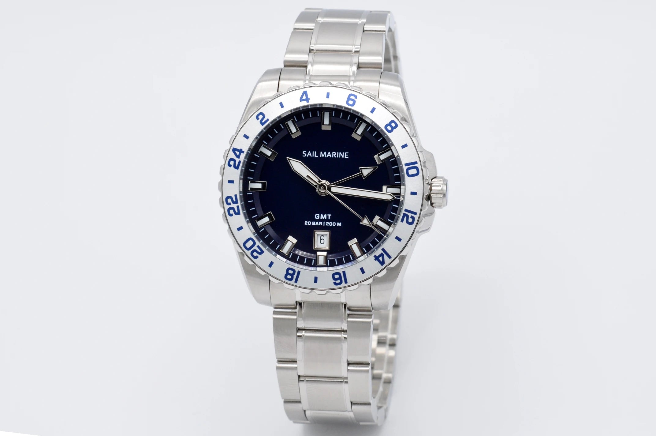 Top Quality Rose Gold Men's Luminous Casual Watch Fabric Strap GMT Quartz Wristwatch Stainless Steel Case 20 Bar Deep Waterproof