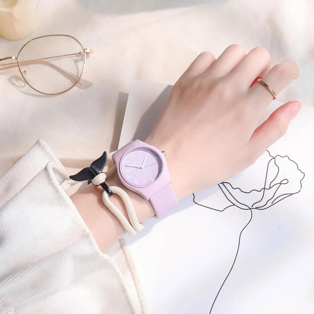 Summer Candy Colors Watch Korean Women Circular Quartz Watches Trendy Ladies PU Leather Watch Luxury Simple Wristwatch Clock