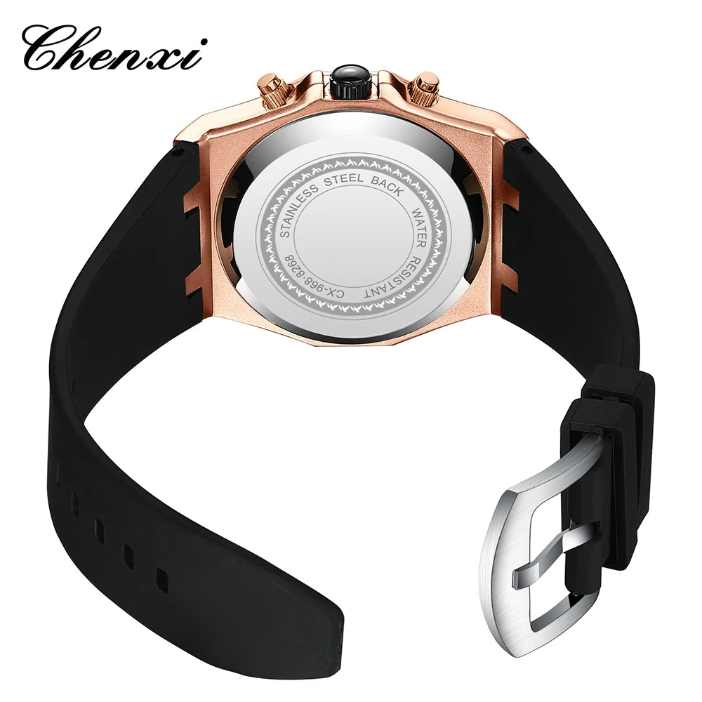 CHENXI Sports Multi-functional Silicone Man Watch Calendar Waterproof Quartz Men Watches Chronograph Moon Phase Men's Wristwatch