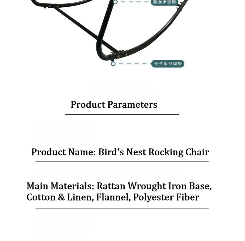 Rattan Rocking Chair with Thick Cushion Modern Wicker Oversized Lounge Egg Chair for Outdoor Patio Garden Indoor Home Furniture