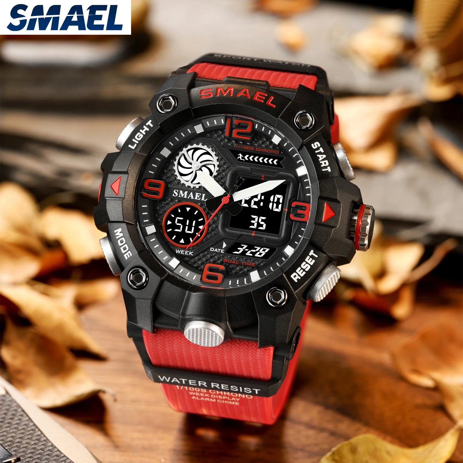 SMAEL Quartz Watch Sport 50M Waterproof Stopwatch Week Display LED Digital Alarm Clock Male 8055 Men Watches Sports Wristwatches