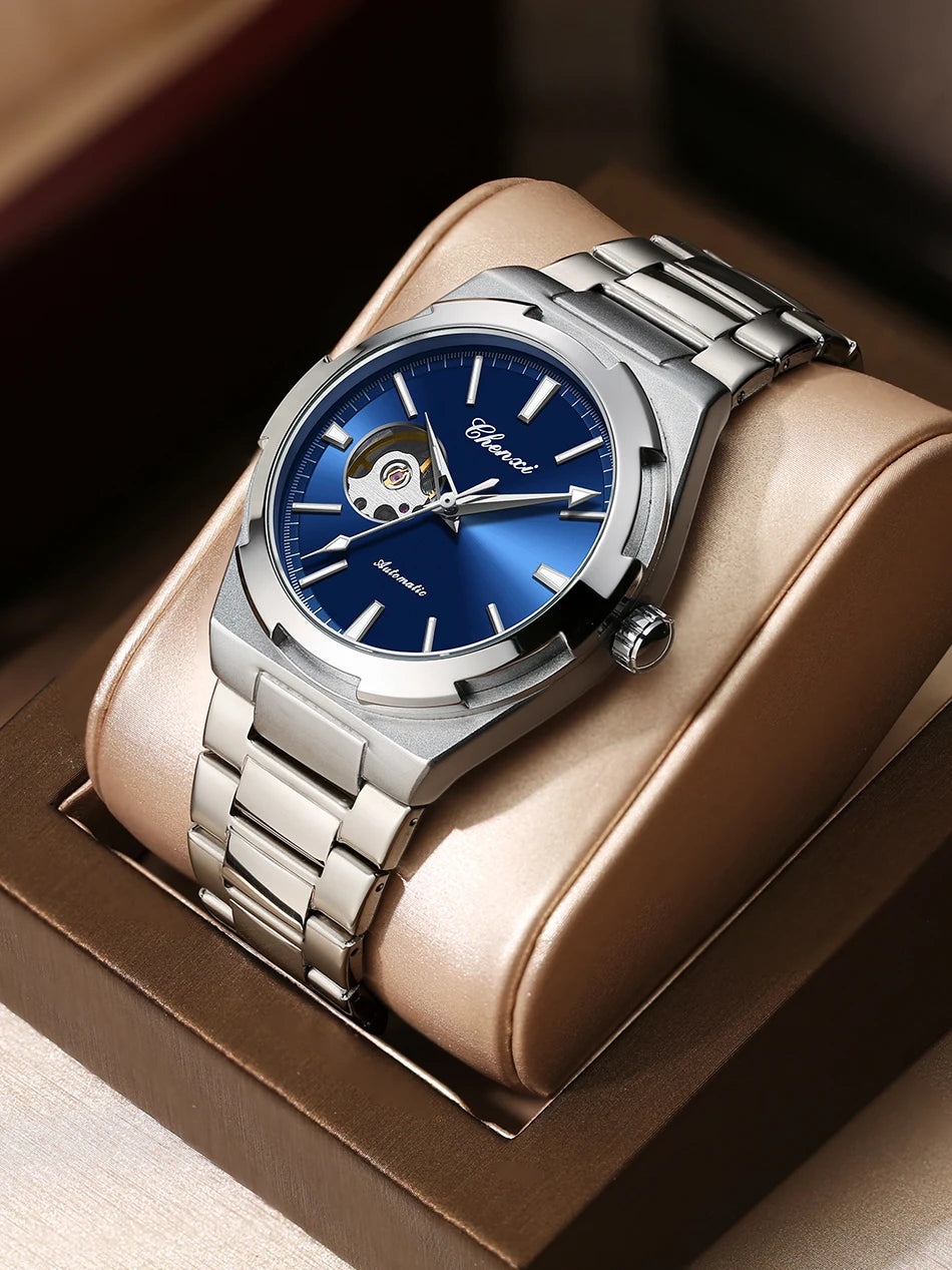 New Mens Watch Mechanical Wristwatches Stainless Steel Fashion Sports Waterproof Watches for Men Hollow Out Automatic Movement