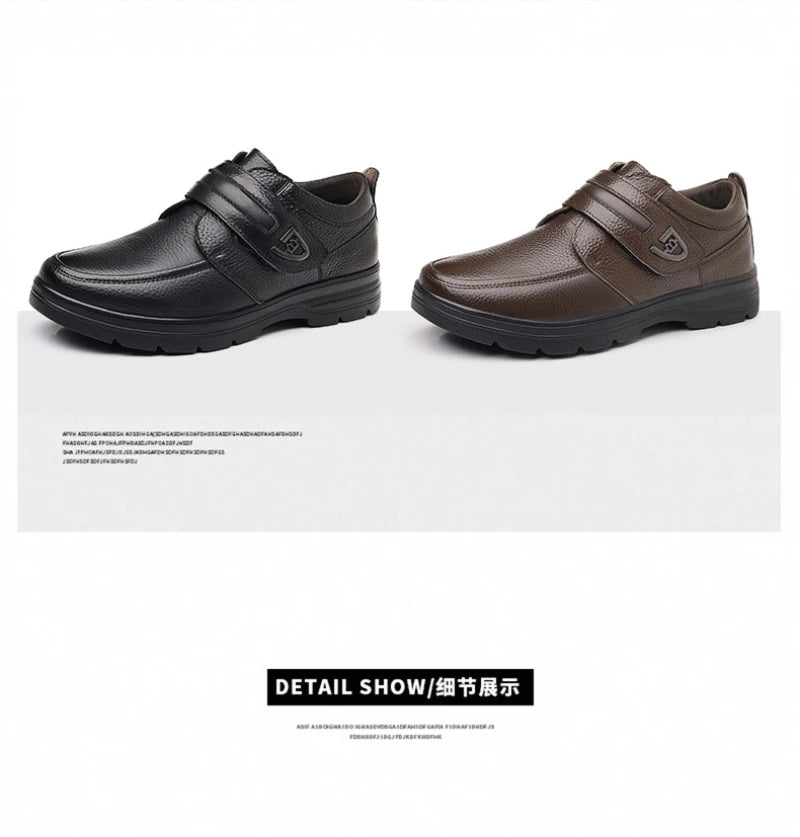 Mens Brown Litchi Grain Genuine Leather Casual Shoes Soft Sole Comfortable Walking Sneakers For Middle Aged Dad And Elderly