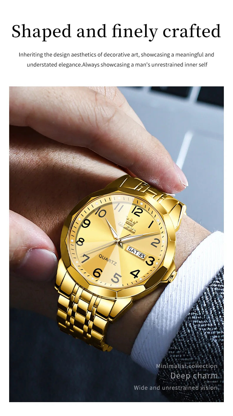 OLEVS 9970 Couple Watch For Men Women Luxury Number Dial Rhombus Mirror Quartz Hand Clock Stainless Steel Original Dress Watches