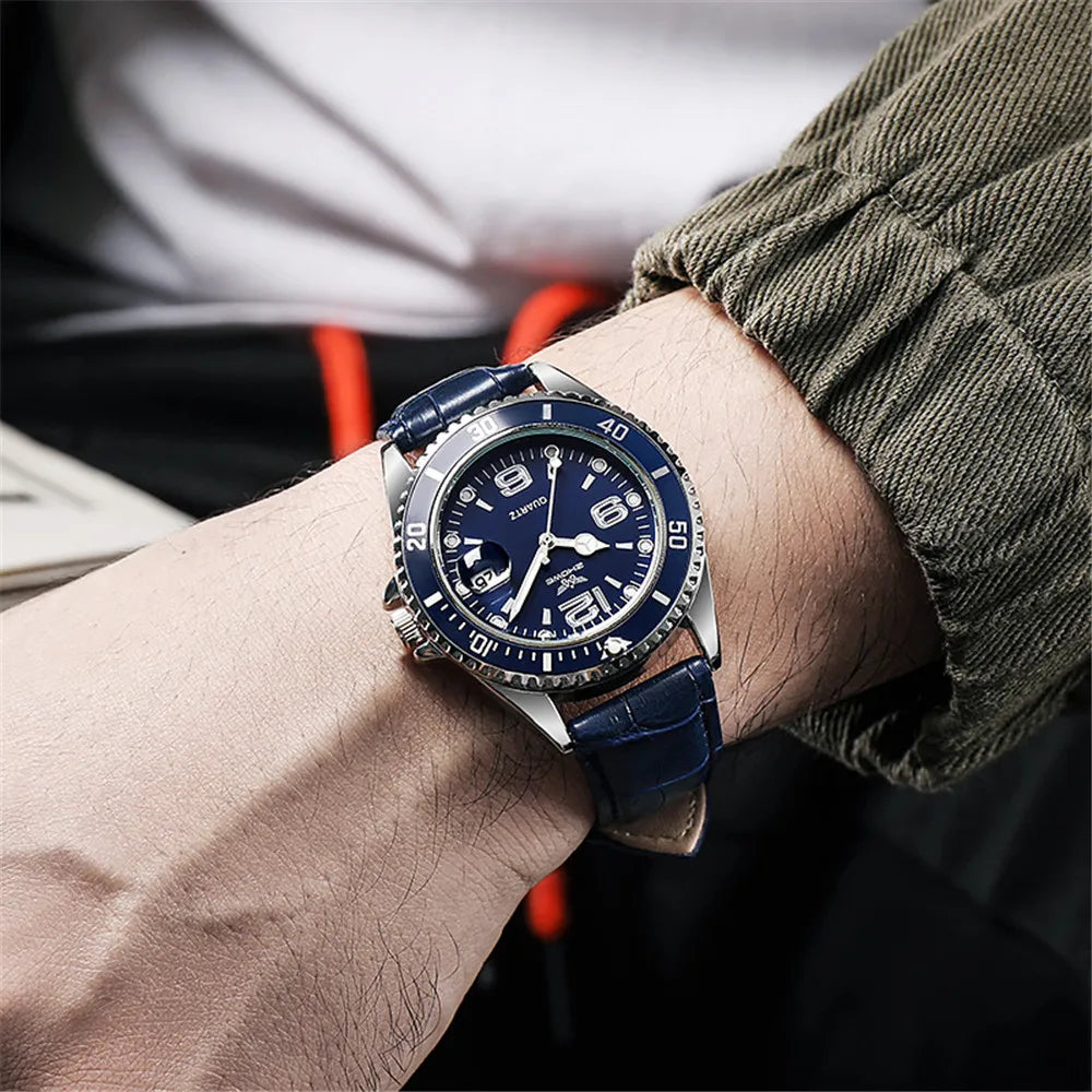 Men Black luxury Brand Sport Calendar Quartz Watch Stylish Silver Stainless Steel Strap Business Men's Clock Wristwatches