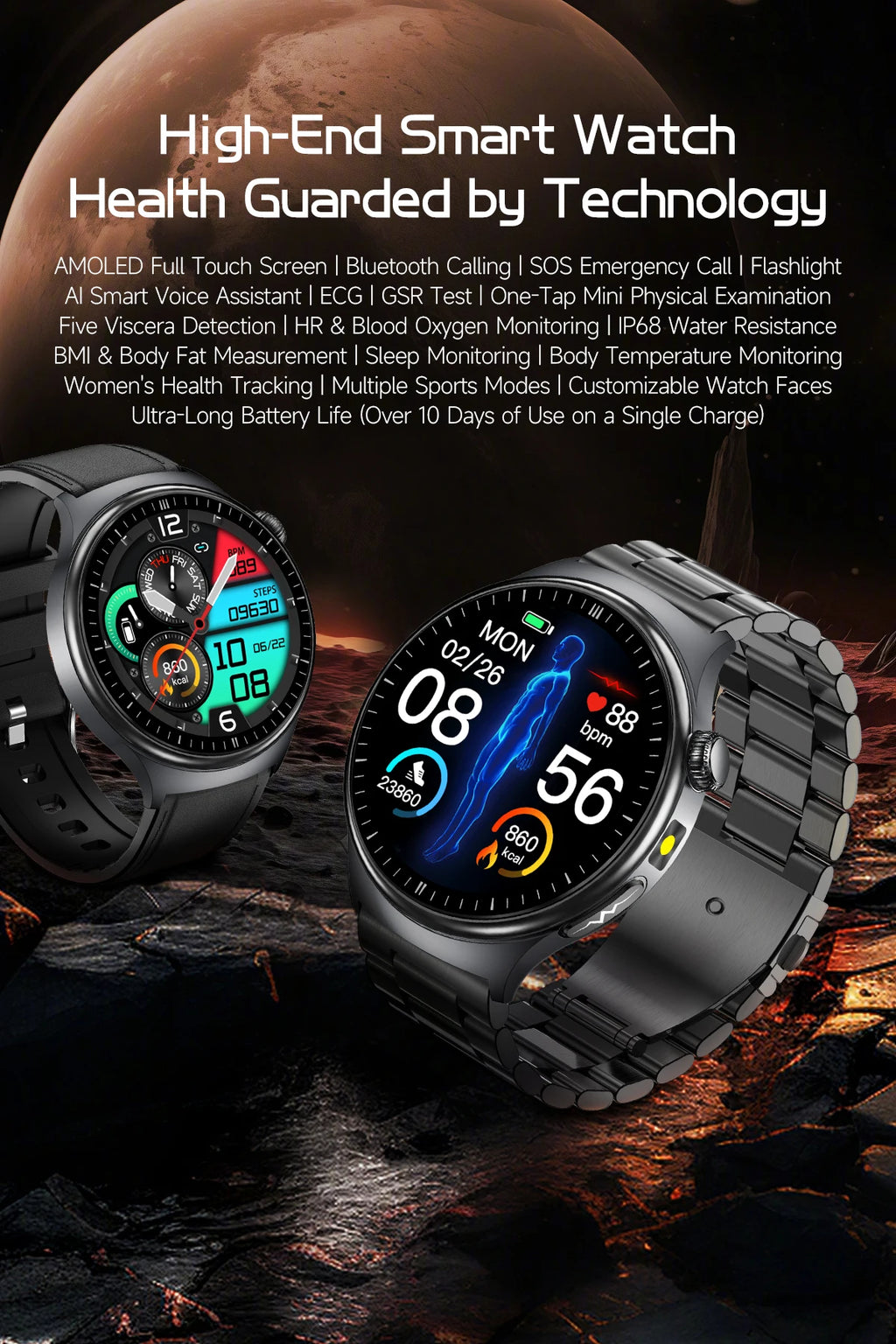2026 New Accurate Diagnosis ECG Smart Watch Body Fat Blood oxygen BP Health Sport HD AMOLED Screen call Smart watch Men women