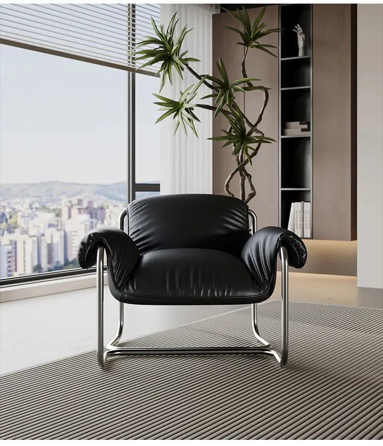 Nordic Dining Chair,leisure Chair,light Luxury Armchairs,designer Stainless Steel Minimalist Reading Chairs, Balcony Lazy Chairs