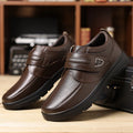 Mens Brown Litchi Grain Genuine Leather Casual Shoes Soft Sole Comfortable Walking Sneakers For Middle Aged Dad And Elderly
