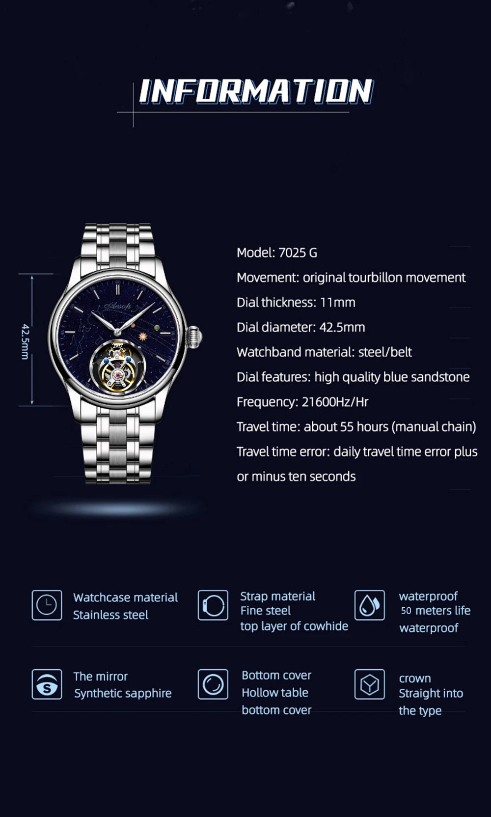 AESOP Original Flying Tourbillon Watches for Men Mechanical Skeleton Tourbillon Movement Fashion Wrist Watch Mens Sapphire 2025