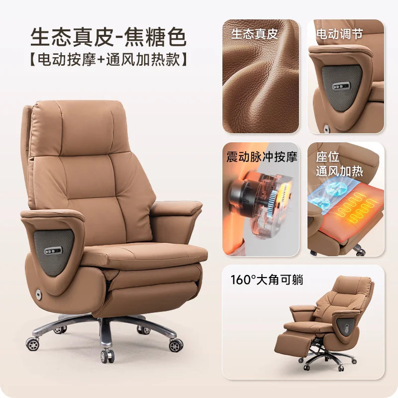 Genuine Leather Electric Ventilated & Heated Executive Office Chair – Ergonomic Reclining Computer Chair Sitting Comfort JT40