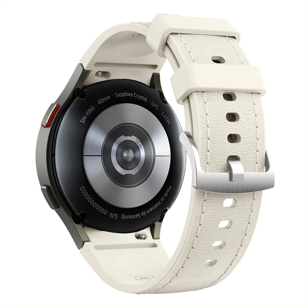 Silicone+Leather Strap for Samsung Galaxy Watch 7 6 5 4 44mm 40mm/5 Pro 45mm Wristband for Galaxy Watch 6 Classic 47mm 43mm Belt