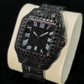 Cool Black Ice Watch For Men Brand UNIGUET Luxury Stainless Steel Quartz Timepiece Man Hip Hop Diamond Square Wristwatch New