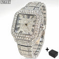 UNIGUET Hot Sale Luxury Iced Watch for Man Fashion Square Watches Men Hip Hop Diamond Bling Jewelry Wristwatch Reloj Hombre