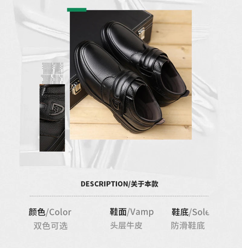 Mens Brown Litchi Grain Genuine Leather Casual Shoes Soft Sole Comfortable Walking Sneakers For Middle Aged Dad And Elderly