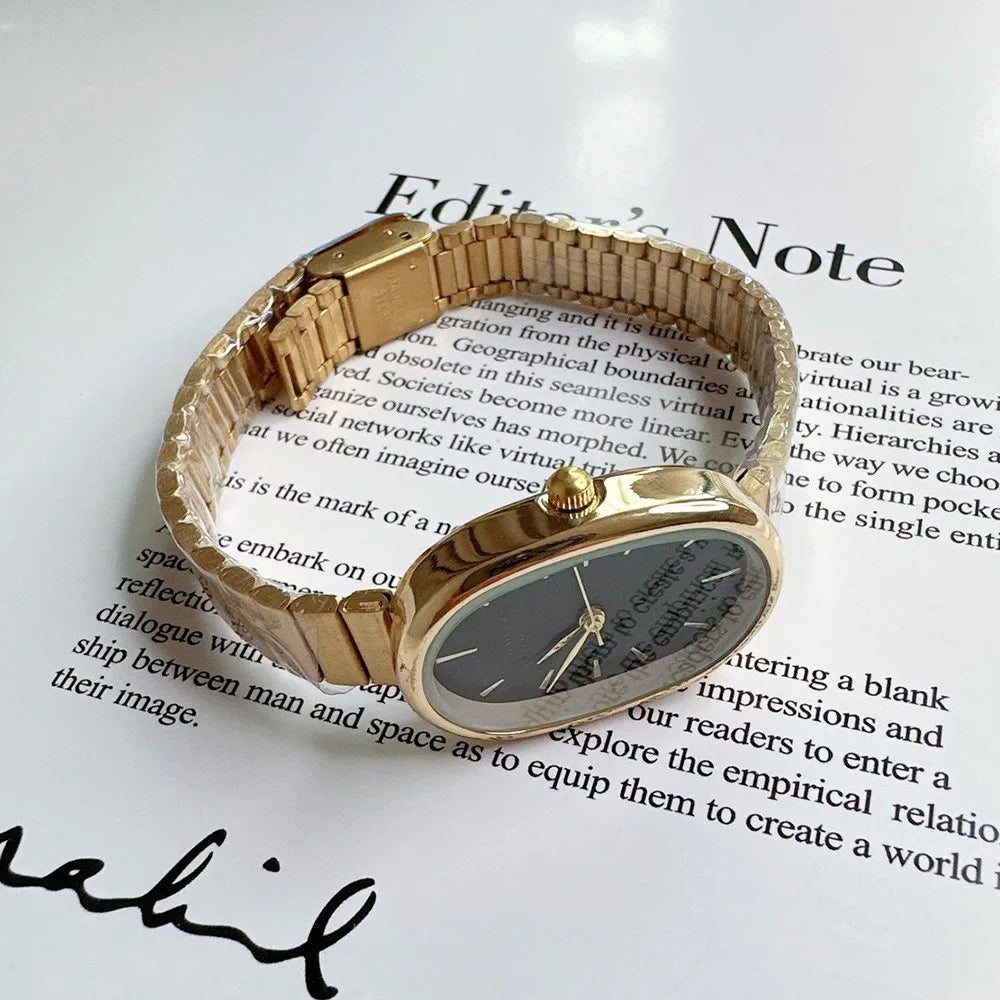 New Oval Dial Quartz Watch Simple Fold-down Clasp Watch Fashion Wristwatch Student Wristwatch