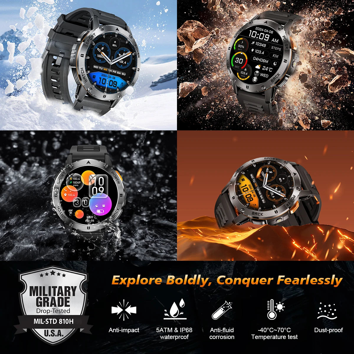 2026 New Smart Watch Men Compass Outdoor 3ATM Waterproof Sports Fitness Large Battery Bluetooth Call Smartwatch for Android iOS