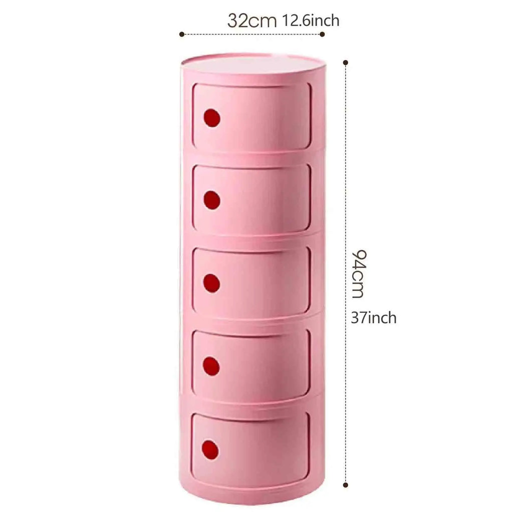 Plastic Round Bedside Nightstand with Drawers Practical Storage Box Cabinet Nightstand Chic Decor for Bedroom Living Room