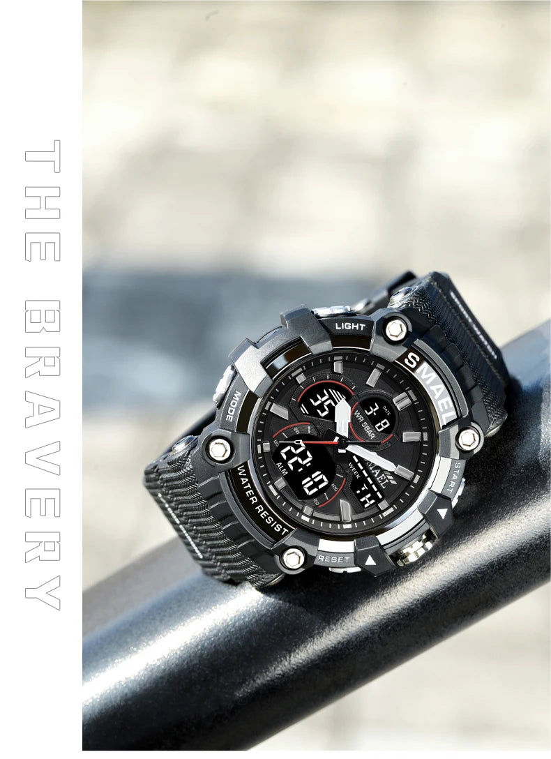 SMAEL Brand Sport Watch Men Quartz Wristwatches Waterproof Dual Time Display Military Army Green Male Clock 8079 Mens Watches