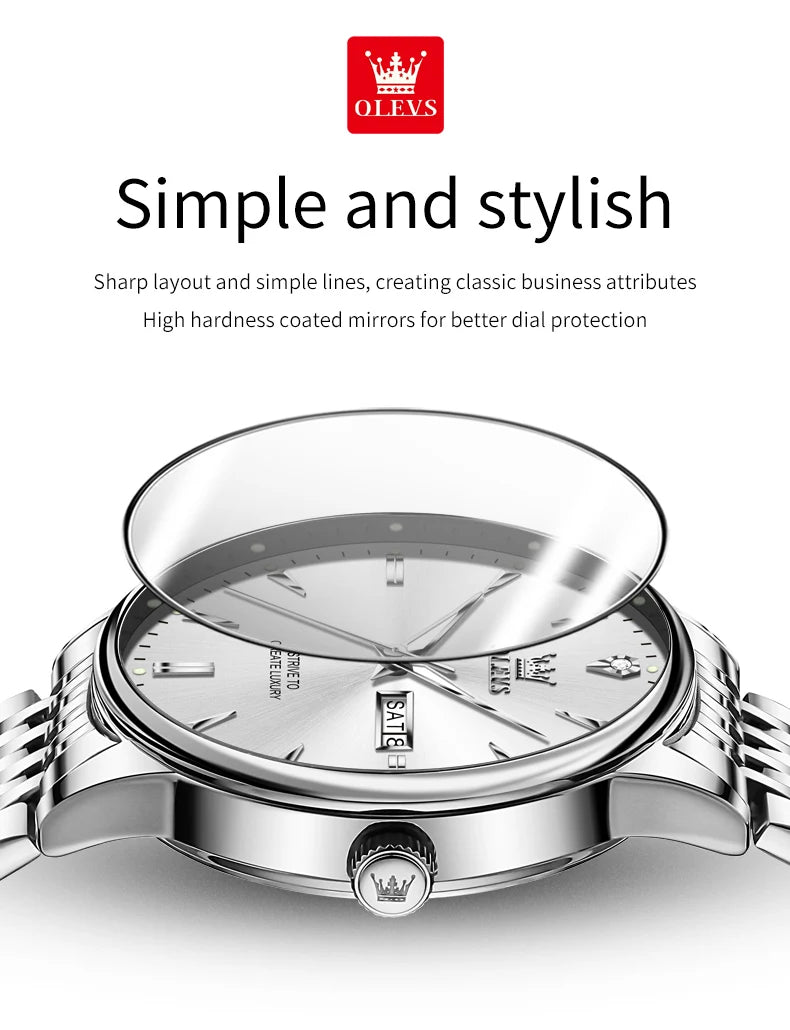 OLEVS 2929 Men Quartz Watch Original Waterproof Business Man Wristwatch Steel Strap Dual Calendar Luminous Fashion Watch For Men
