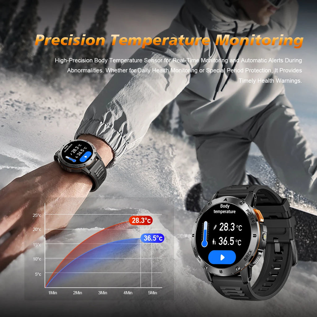 2026 New Smart Watch Men Compass Outdoor 3ATM Waterproof Sports Fitness Large Battery Bluetooth Call Smartwatch for Android iOS