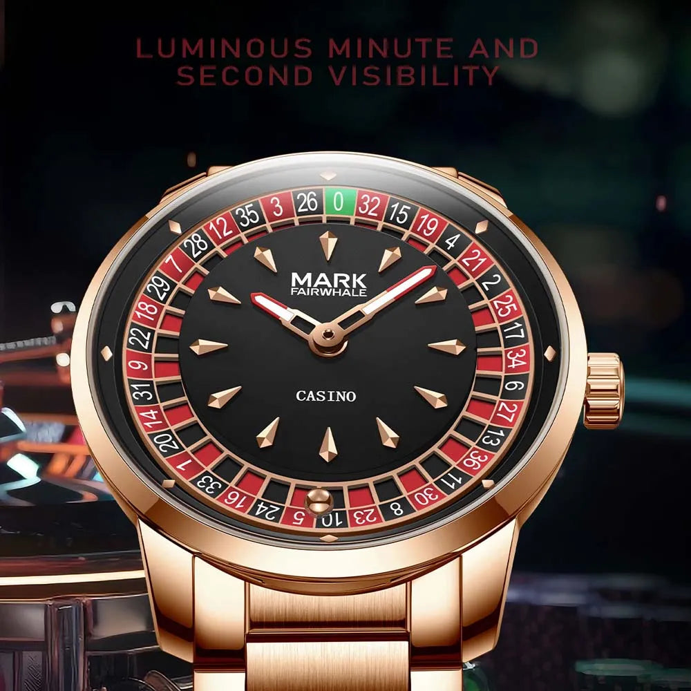 Mark Fairwhale 2025 New Fashion Men Quartz Watch Arabic numerals Rotating Dial Roulette Luminous Waterproof Men's Wristwatch