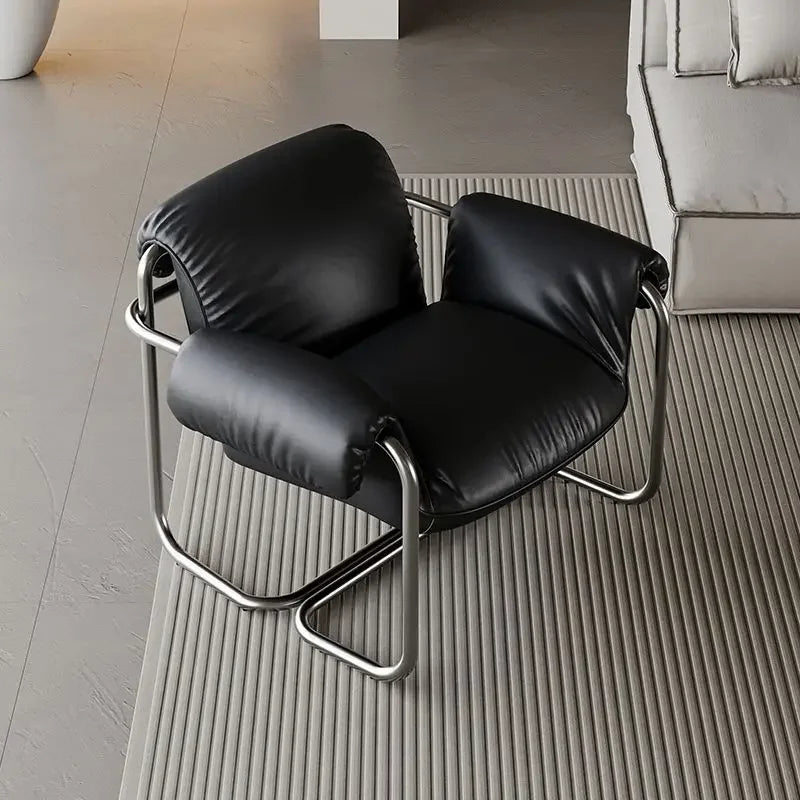 Nordic Dining Chair,leisure Chair,light Luxury Armchairs,designer Stainless Steel Minimalist Reading Chairs, Balcony Lazy Chairs