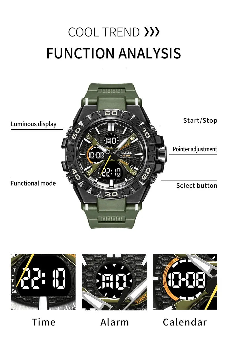 New Men Fashion Watches Quartz Watch Waterproof 50M Man Digital Watch Led 8071 Smael Brand Watch Military Sports Dual Display