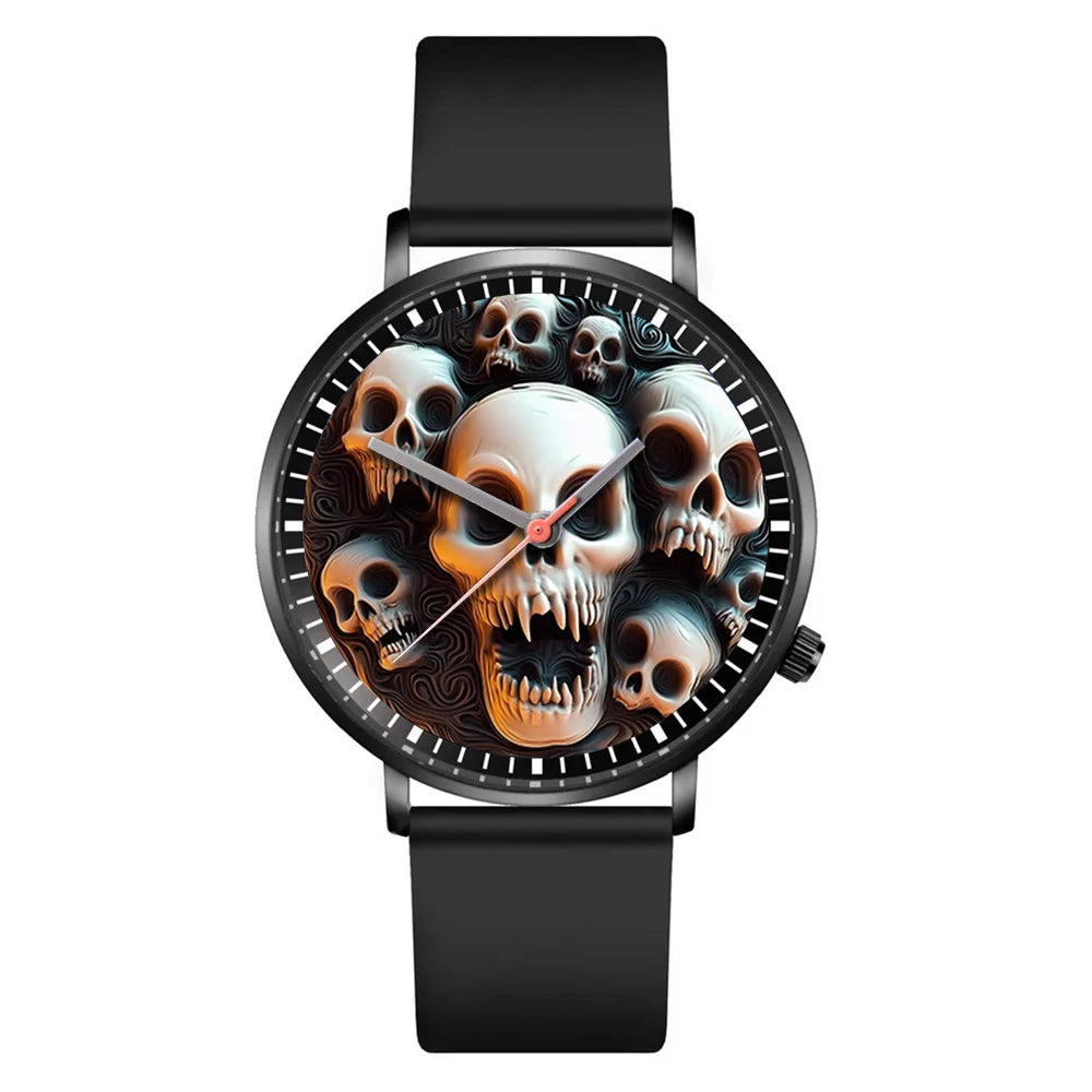 Hot 2025 Skull Simple Design Men's and Women's Quartz Watch Casual Silicone Black Women's Fashion Halloween Gift Wristwatch