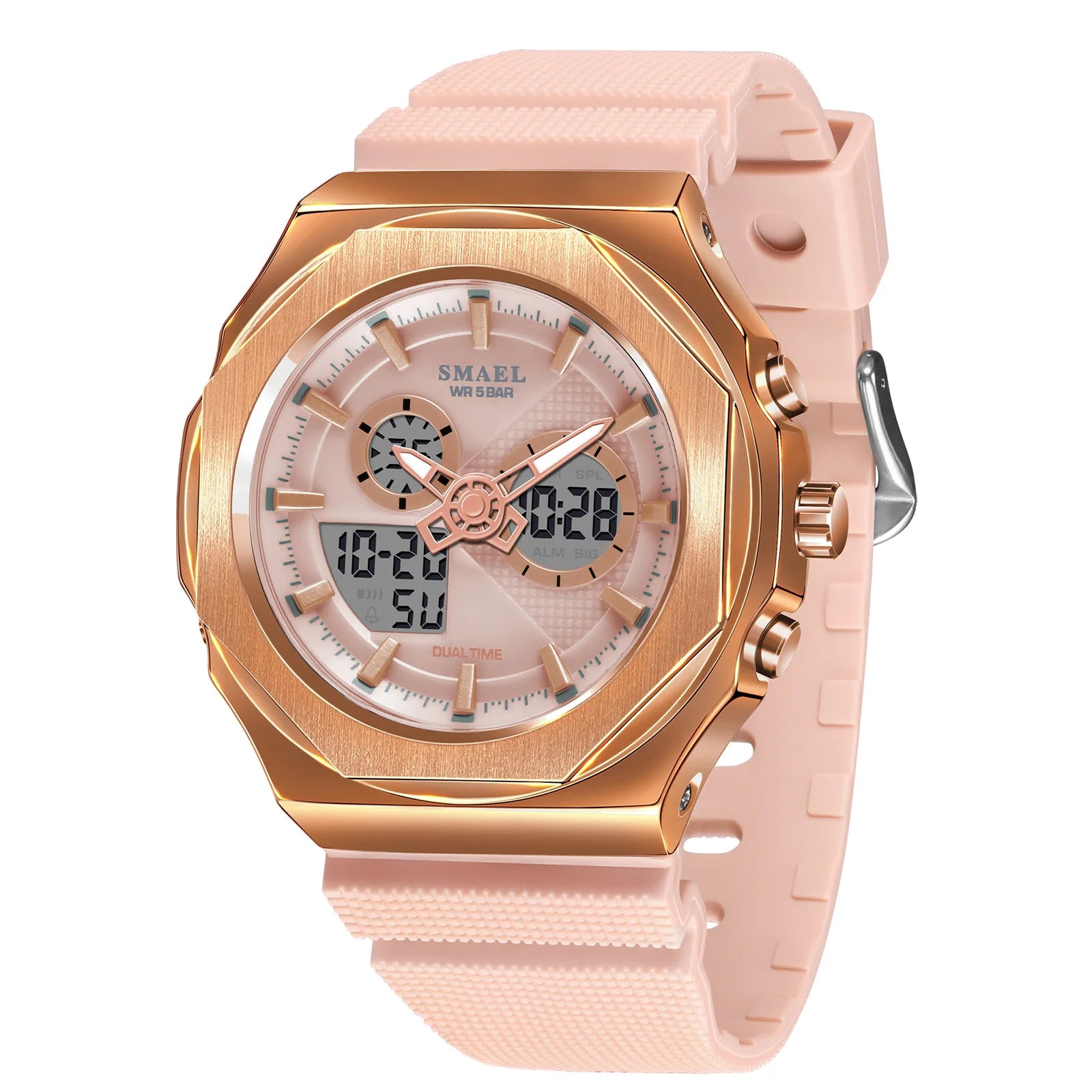 SMAEL Sport  Watches Women  50M Waterproof Lady Watches Pink Lover Gifts 8102 Dual Time Diaplay Watches Digital LED Back Light