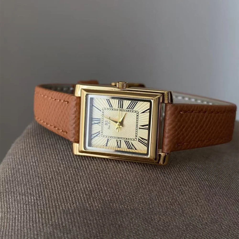 Ladies Elegant Quartz Vintage Watch Niche Minimalist Leather Strap Wristwatch Gifts Women Watches Exquisite Fashion
