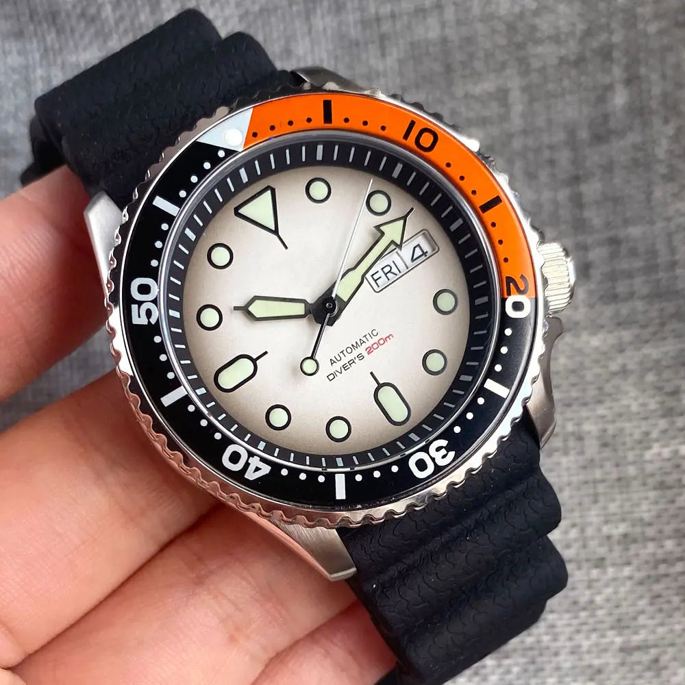 Diving Tandorio NH36 Week Date Steel Mechanical Watch Men 120clicks Bezel Chapter Ring 3.8 Crown 20ATM Waterproof SKX Mod Clock