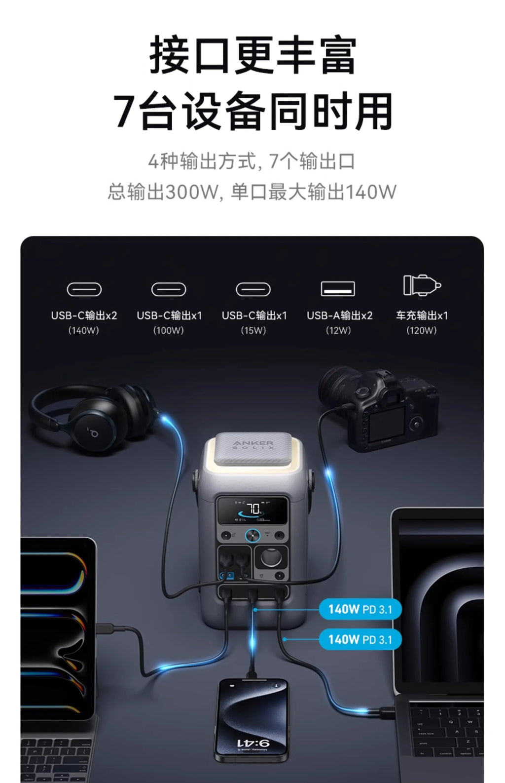 Anker SOLIX C300 DC Anker outdoor energy storage mobile power supply por 300W high power 90000mAh large capacity camping