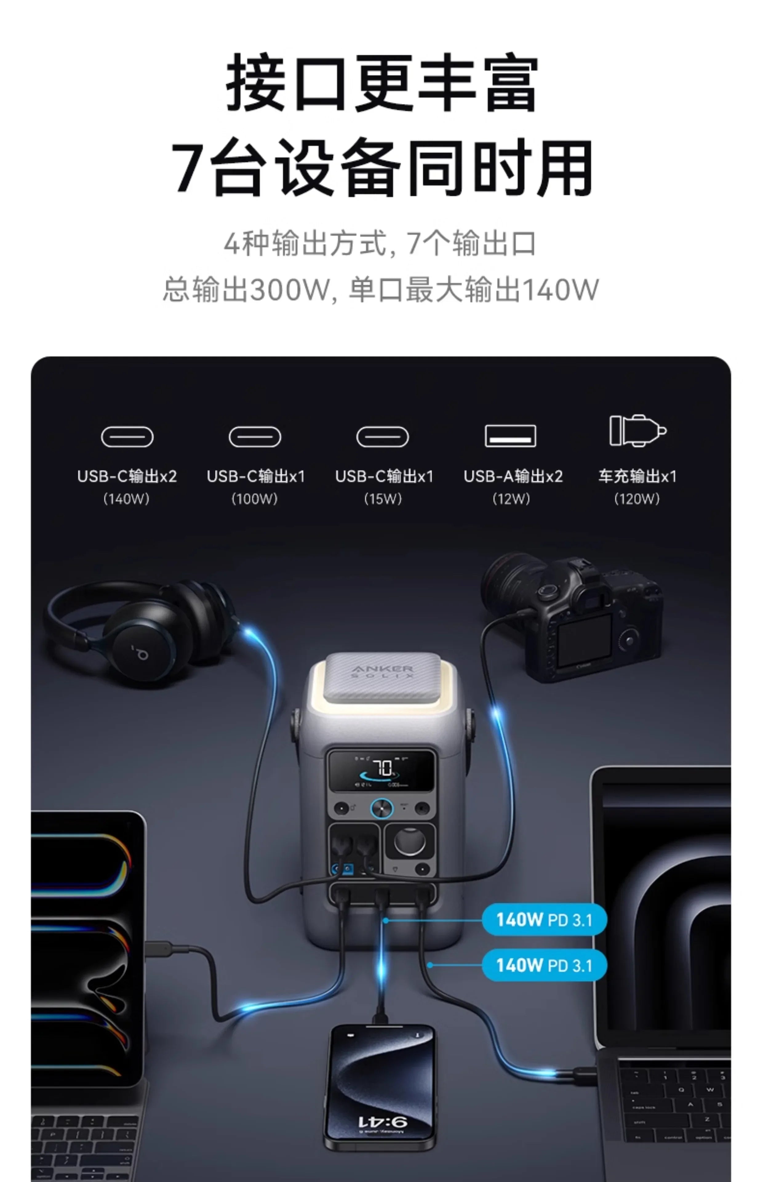 Anker SOLIX C300 DC Anker outdoor energy storage mobile power supply por 300W high power 90000mAh large capacity camping