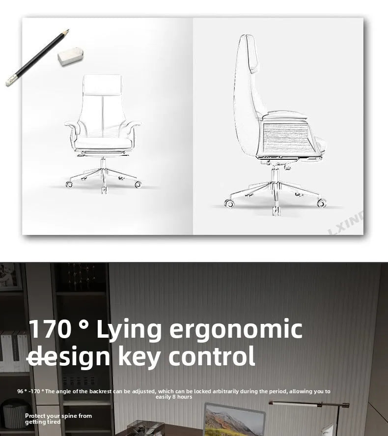 High end boss chair, genuine leather office chair, CEO computer, ergonomic, sedentary, swivel chair that can be reclined