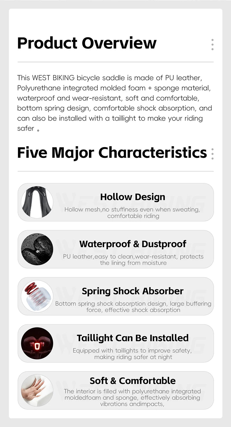 WEST BIKING Bicycle Saddle Comfortable Shockproof Bike Seats with Spring Shock Absorber MTB Road Bike Hollow Breathable Cushion