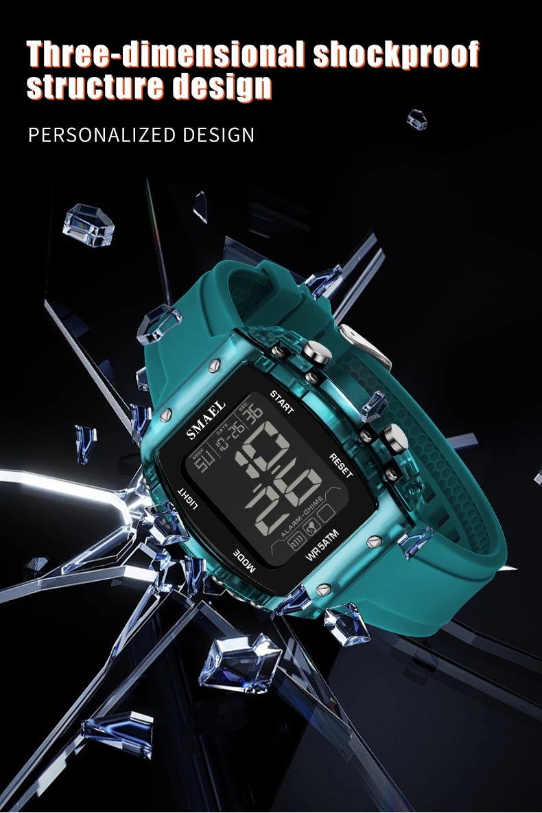 SMAEL Watches for Women LCD Digital Movement Silicone Strap Clock Fashion Trend Waterproof Sport Electronic Wristwatches Female
