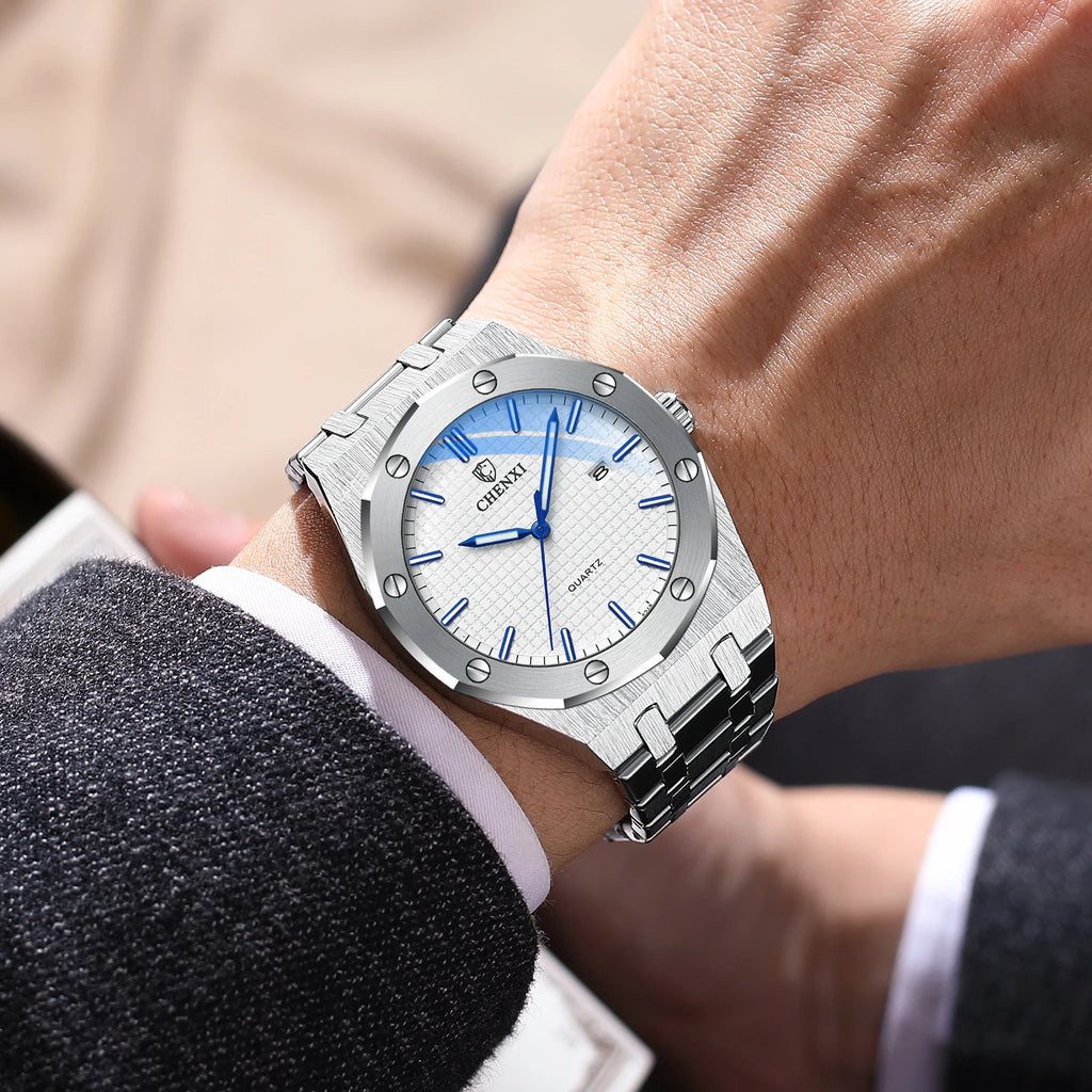 Mens Wacthes High Quality Waterproof Calendar Quartz Watch Men Original Stainless Steel Fashion Luminous Wristwatch Gifts Men