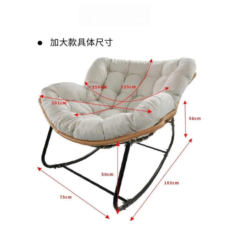 Rattan Rocking Chair with Thick Cushion Modern Wicker Oversized Lounge Egg Chair for Outdoor Patio Garden Indoor Home Furniture