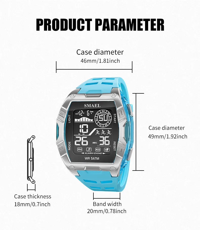 Military Watches Smael relojMen Watch 2025 New 50M Waterproof  Stopwatch Alarm LED Light Digital Watches 8130 Men's Sports Watch