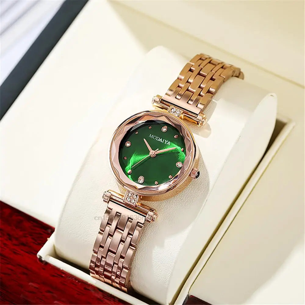 Luxury 2022 Branded Refined Ladies' Diamond-set Red Alloy Quartz Watch Fashion Women Plating Stainless Steel Strap Gift Clock
