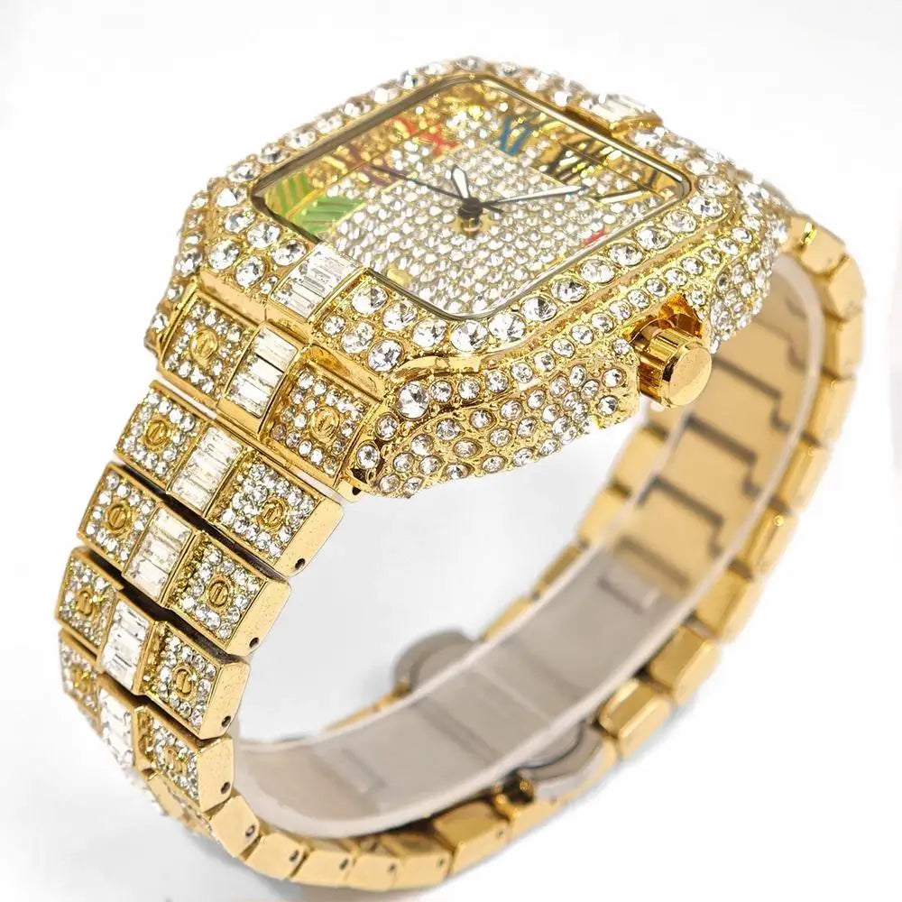 Luxury Ice Out Watch For Man Fashion Roman Literal AAA Watch Hip Hop Diamond Square Wrist Watch Men Gift 2025 Hot Sale