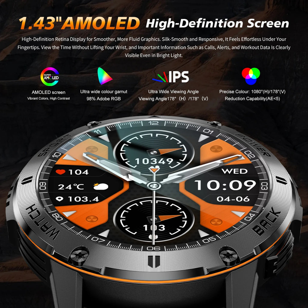 2026 New Smart Watch Men Compass Outdoor 3ATM Waterproof Sports Fitness Large Battery Bluetooth Call Smartwatch for Android iOS