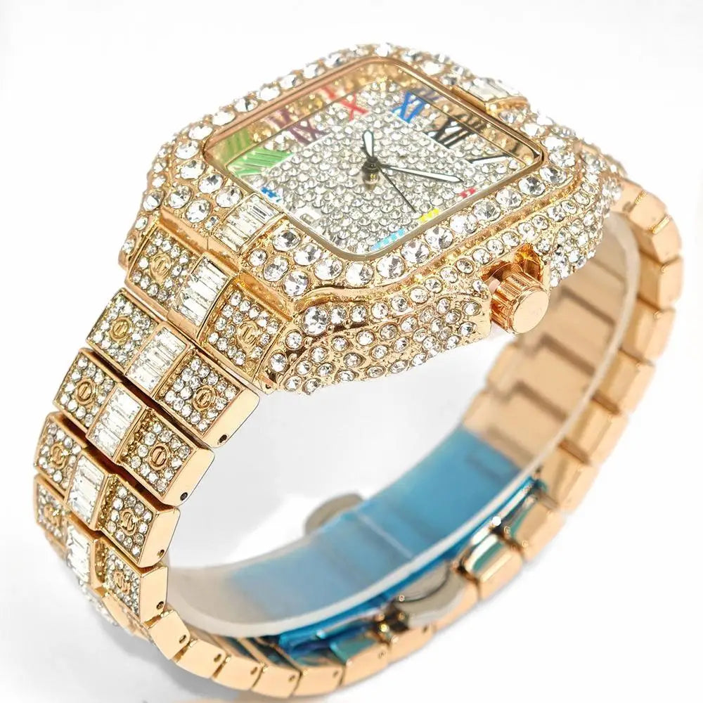 Luxury Ice Out Watch For Man Fashion Roman Literal AAA Watch Hip Hop Diamond Square Wrist Watch Men Gift 2025 Hot Sale