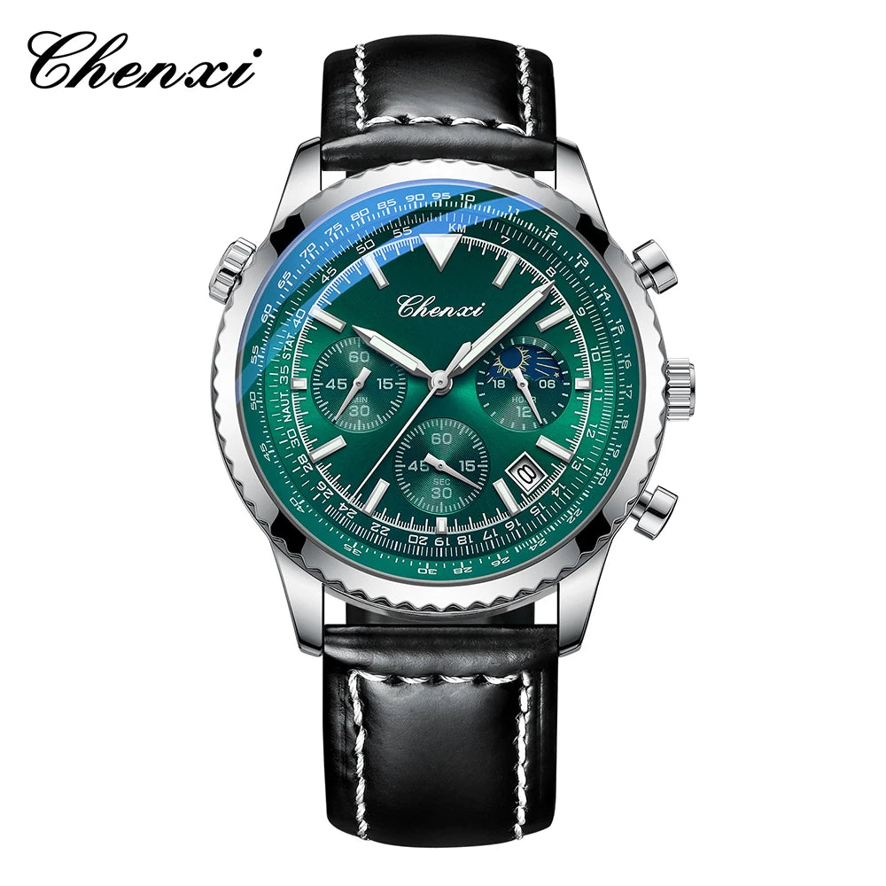 CHENXI Fashion Business Watches For Man Round Dial Black Leather Band Men's Watches Luminous Waterproof Man Watch