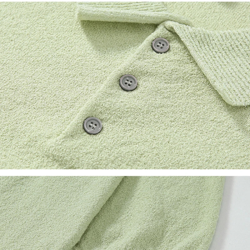 Men's Summer Simplicity Vintage Knitted Polo Shirt, Loose Casual Half Sleeves, Korean Fashion Lapel T-shirt, Short Sleeve